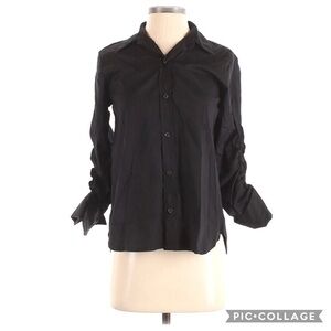Waverly Grey Button Up Ruched Sleeve Blouse